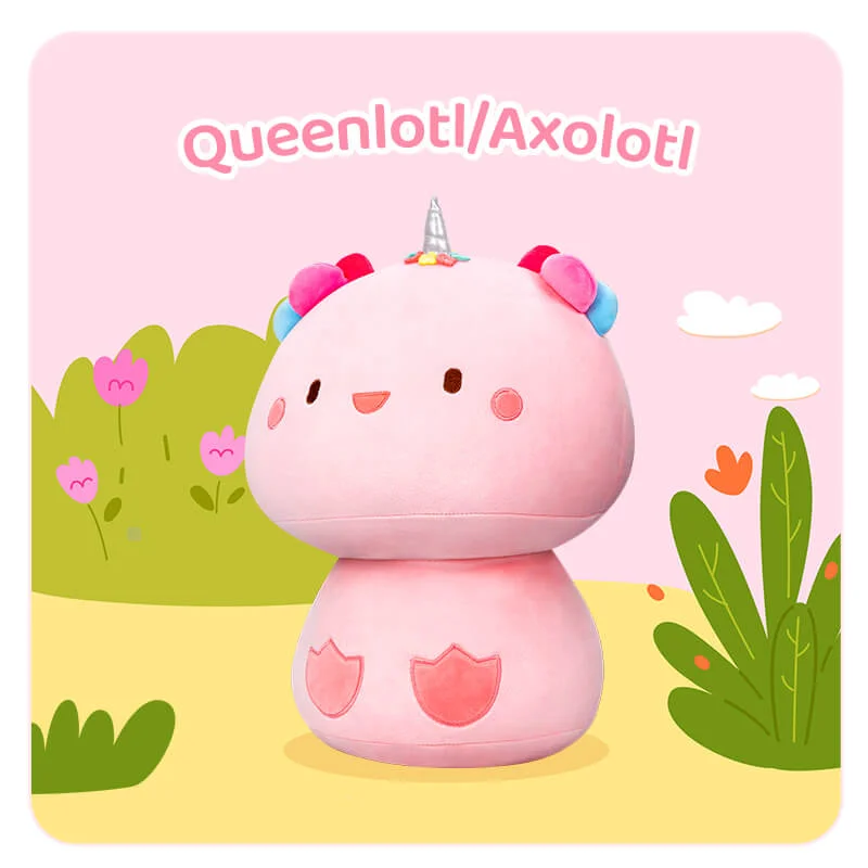 Mewaii Personalized Vintage Pink Axolotl Kawaii Mushroom Stuffed Animal Plush Squishy Toy With Horn