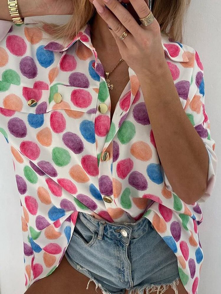 Multi color Polka Dot Print Long Sleeve Casual Shirt For Women P1753263