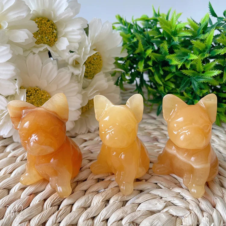 2.4" High Quality Yellow Calcite French Bulldog Carving Animal   Crystal Dog For Home Decor