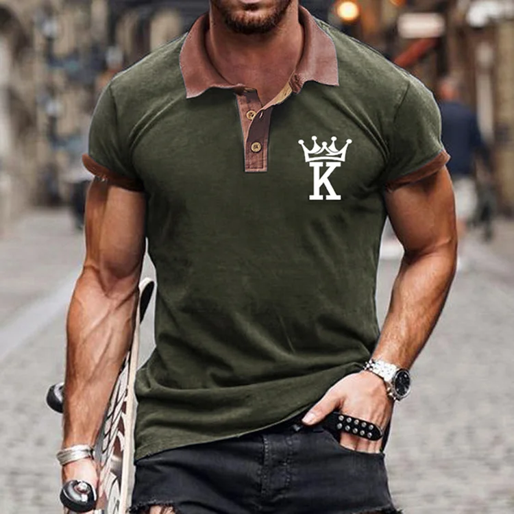 BrosWear Crown King Contrast Lapel Polo Shirt