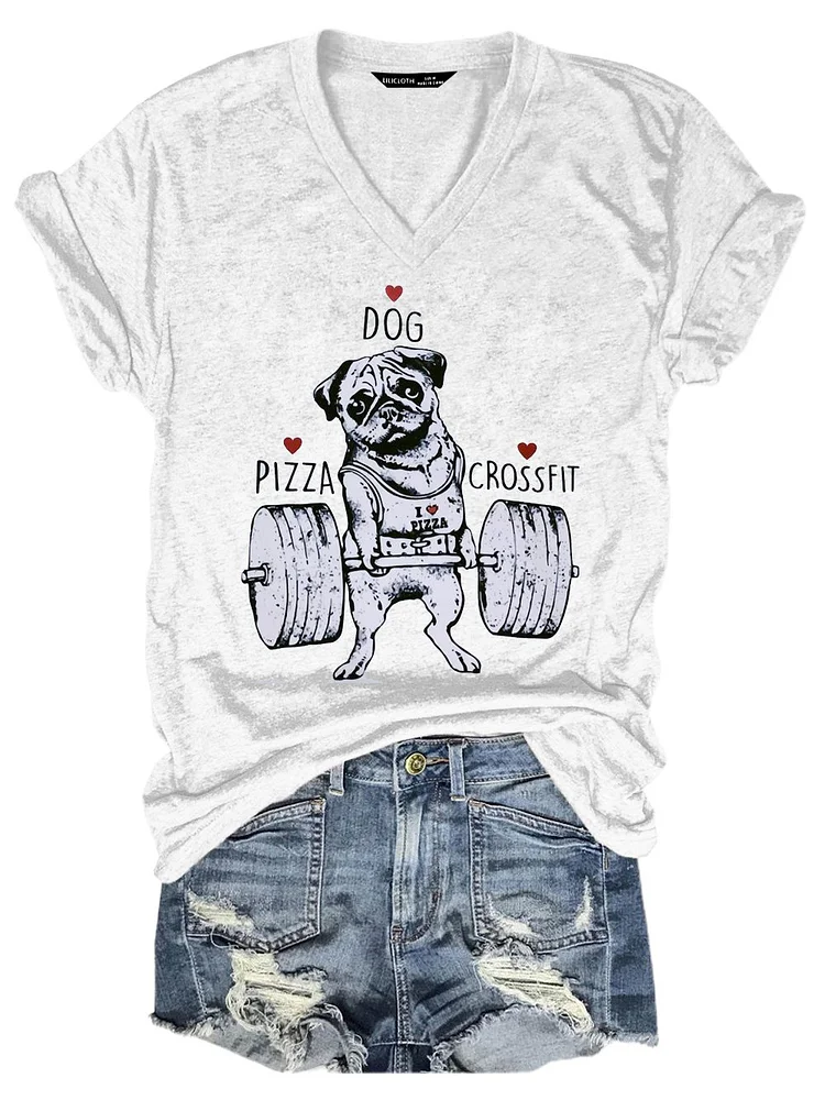 Bestdealfriday Short Sleeve Dog V Neck Shirt Top