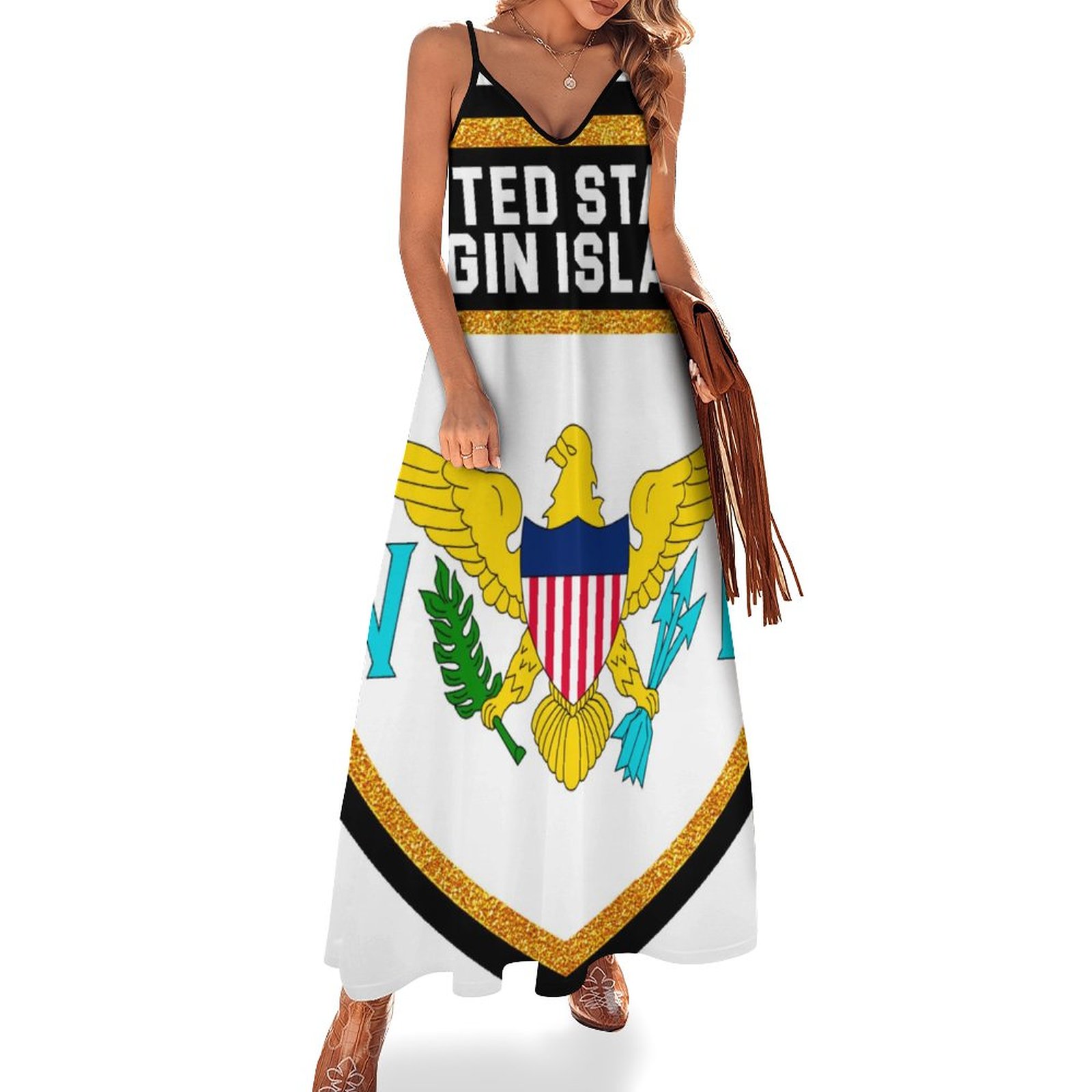 United States Virgin Islands Flag Women's Casual Strappy V Neck Sleeveless Flowy Loose Long Maxi Beach Dress Sundress Flag-S United States Virgin Islands Flag Women's Casual Strappy V Neck Sleeveless Flowy Loose Long Maxi Beach Dress Sundress Flag-S