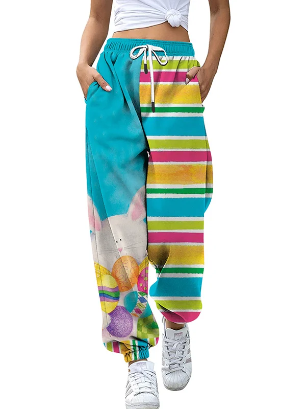 Cute Rainbow Rabbit Printed Casual Pants
