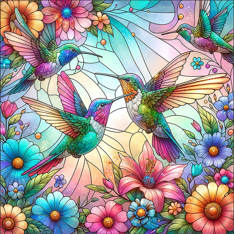 【Huacan Brand】Flower Hummingbird 11CT Stamped Cross Stitch 40*40CM