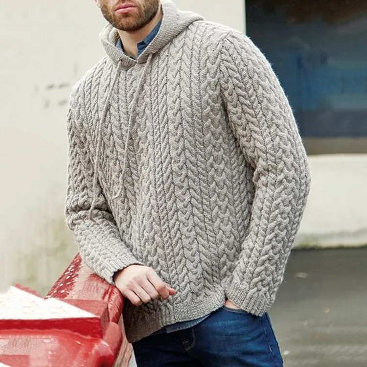 Men'S Vintage Knitted Jacquard Hooded Sweater