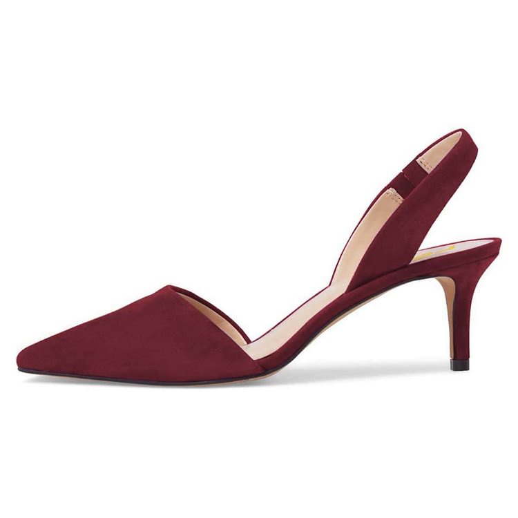 Maroon Suede Slingback Pumps Kitten Heel Pumps |FSJ Shoes