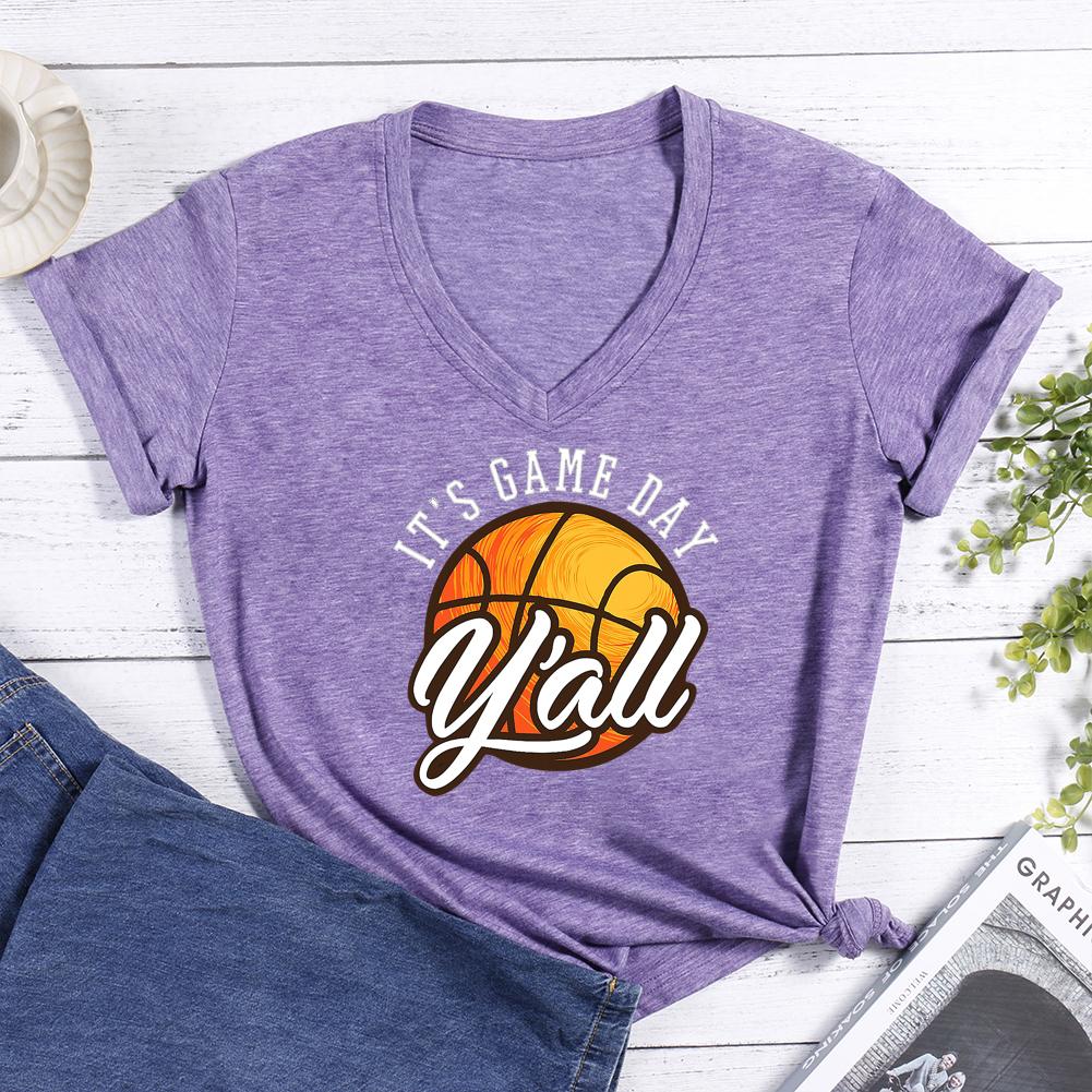 Vintage Basketball It's Game Day Yall V-neck T Shirt-Guru-buzz