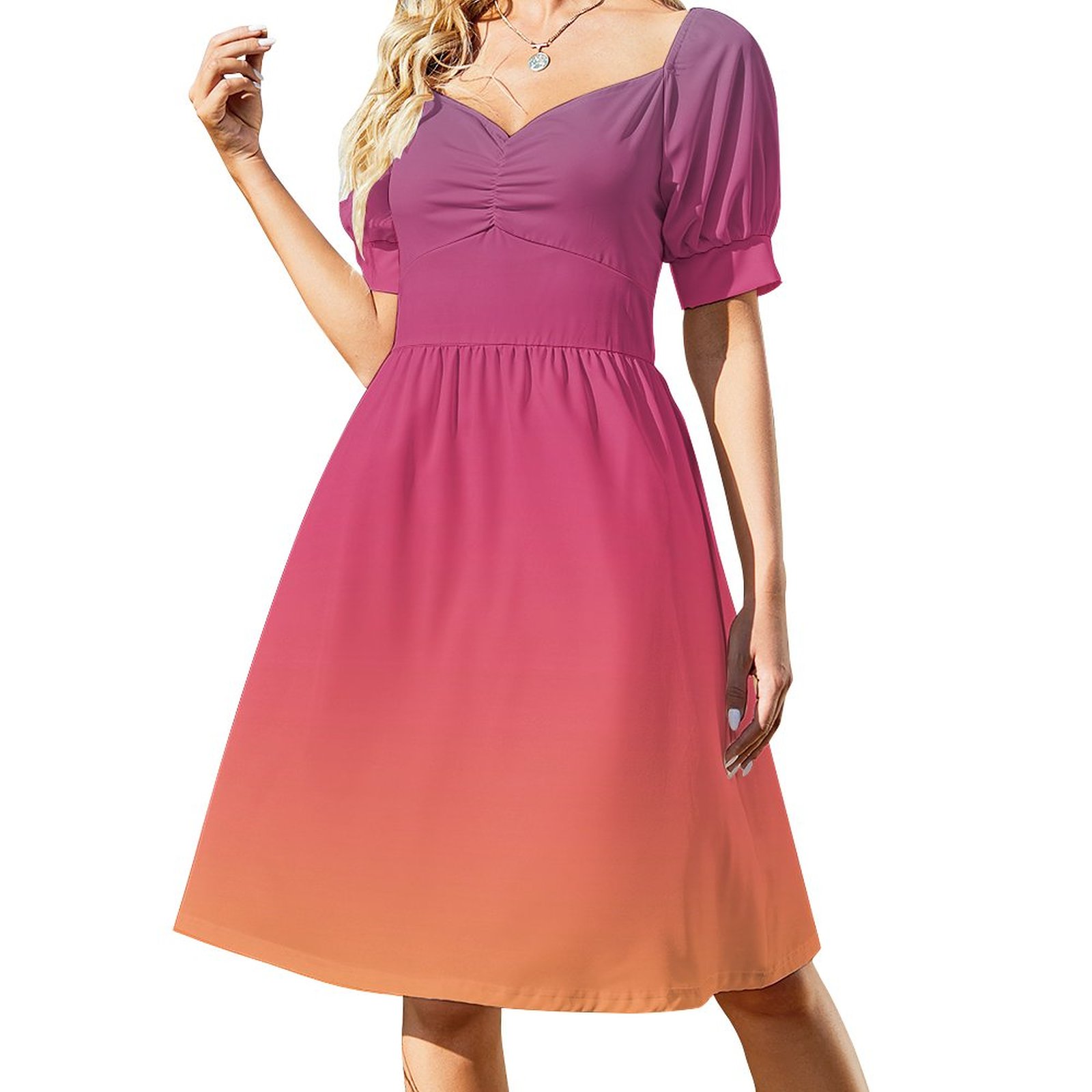 Sunset Sunrise Tropical Modern Color Gradient Dress Women Boho High Waist Flared Puff Sleeve Cute Sweetheart Midi Dress Tie Dye-L Sunset Sunrise Tropical Modern Color Gradient Dress Women Boho High Waist Flared Puff Sleeve Cute Sweetheart Midi Dress Tie Dye-L