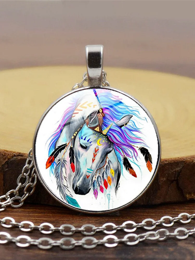 Oil color horse grain time gemstone necklace pendant jewelry socialshop