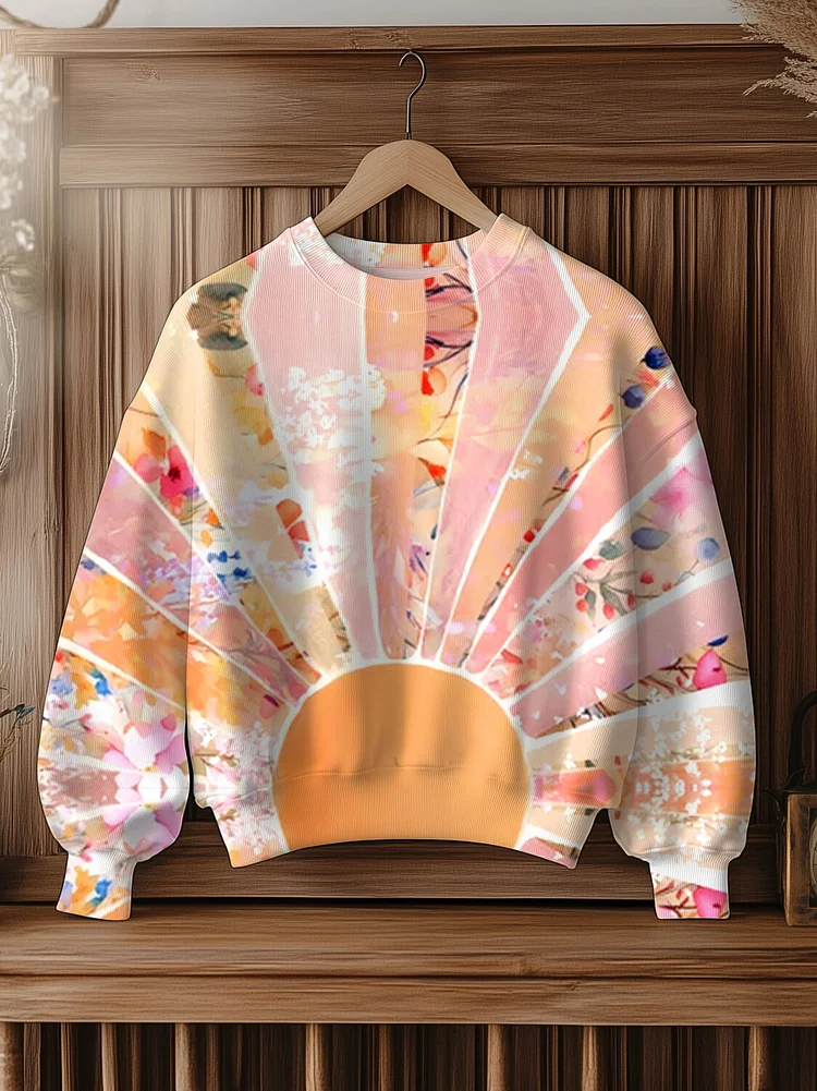 Women's Floral Fan Art Print Casual Sweatshirt