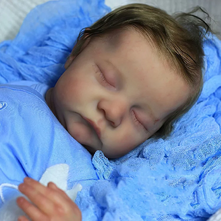 20" Newborn Lifelike Sleeping Baby Doll Boy Suntan Hand-Rooted Brown Hair with Heartbeat💖 & Sound🔊