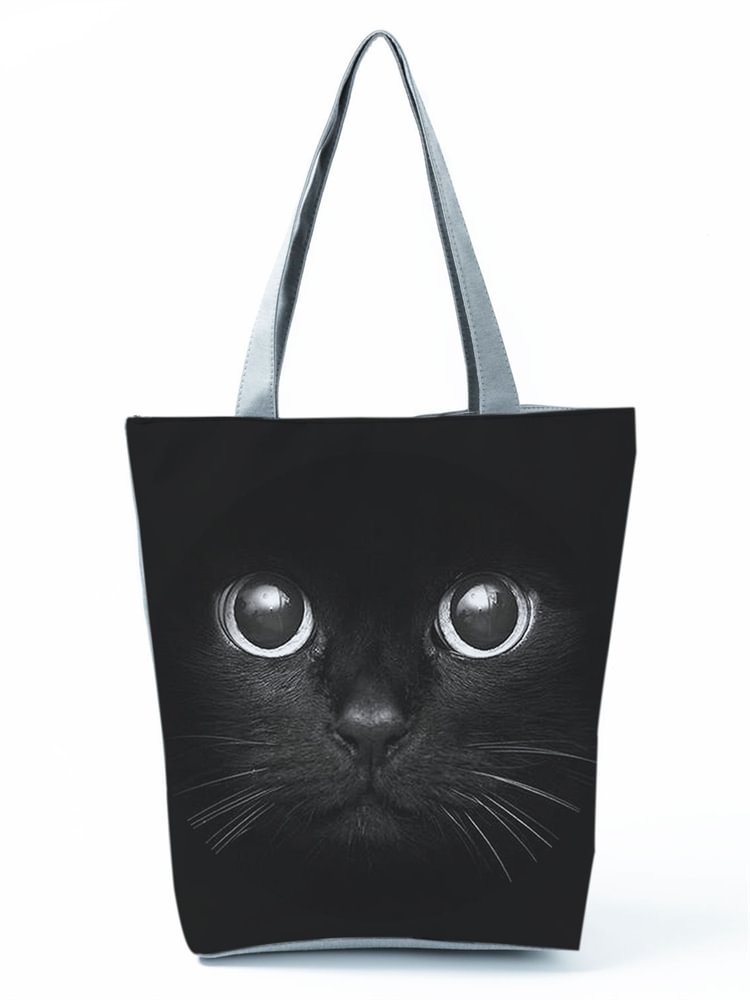 Comstylish Black Cat Face Print Shoulder Bag
