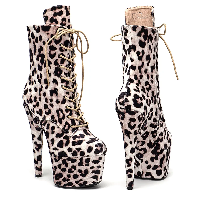 VCshoes 17CM/7inches Leopard Print Pole Dancing Shoes High Heel Platform Boots Ankle Boots Fetish Stripper Shoes 3B