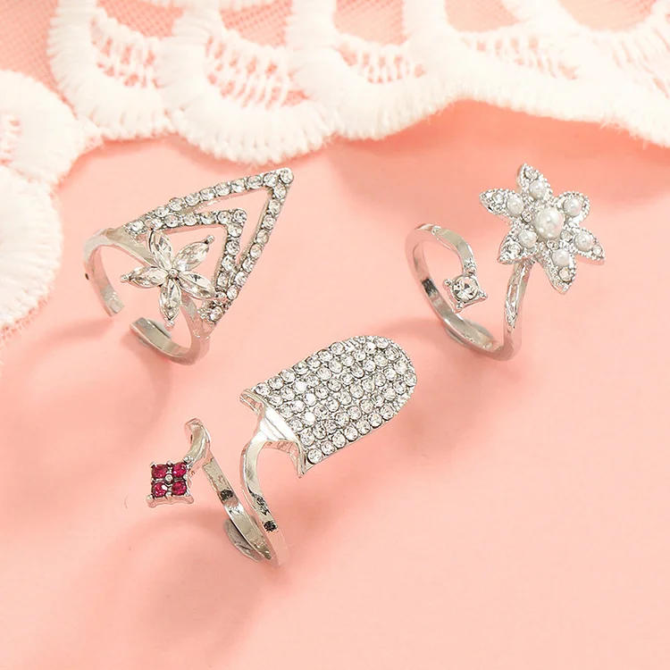 3 Piece Vintage Diamond Geometric Nail Rings