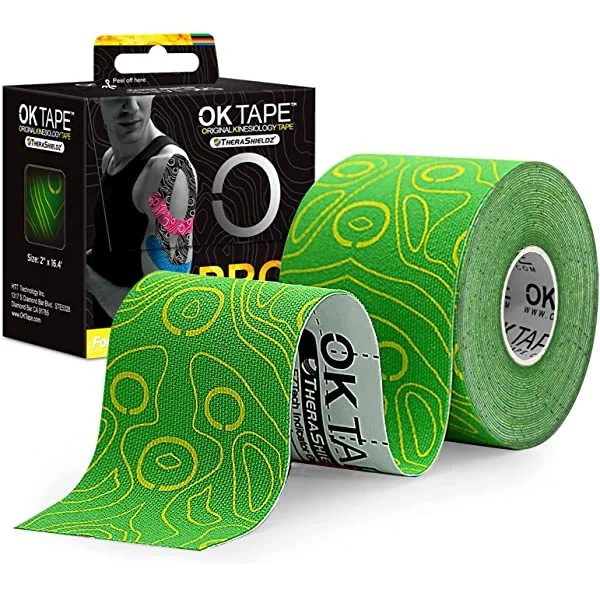 OK TAPE PRO Kinesiology Tape, Free Cut Tape, Elastic Athletic Tape Therapeutic Latex Free 2inch x16ft green with box