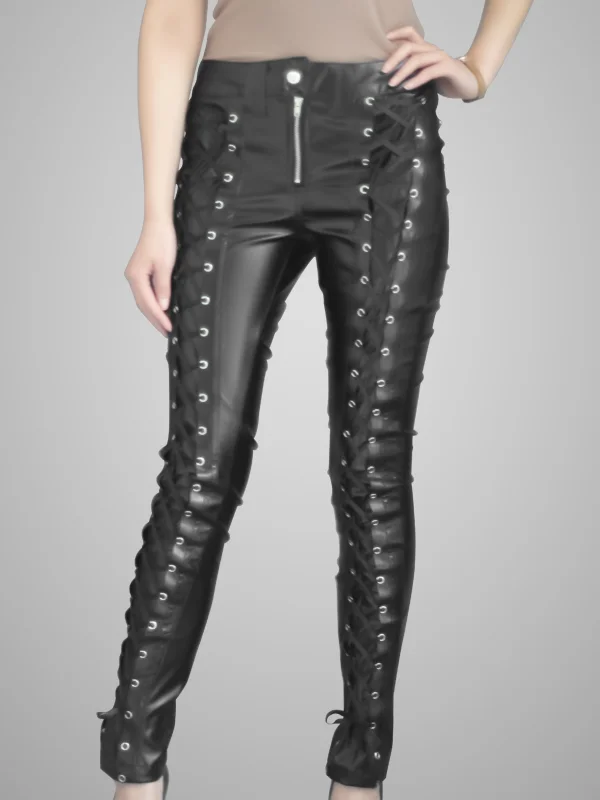 Gothic Dark Statement Lace Up Solid Color Slim Pants