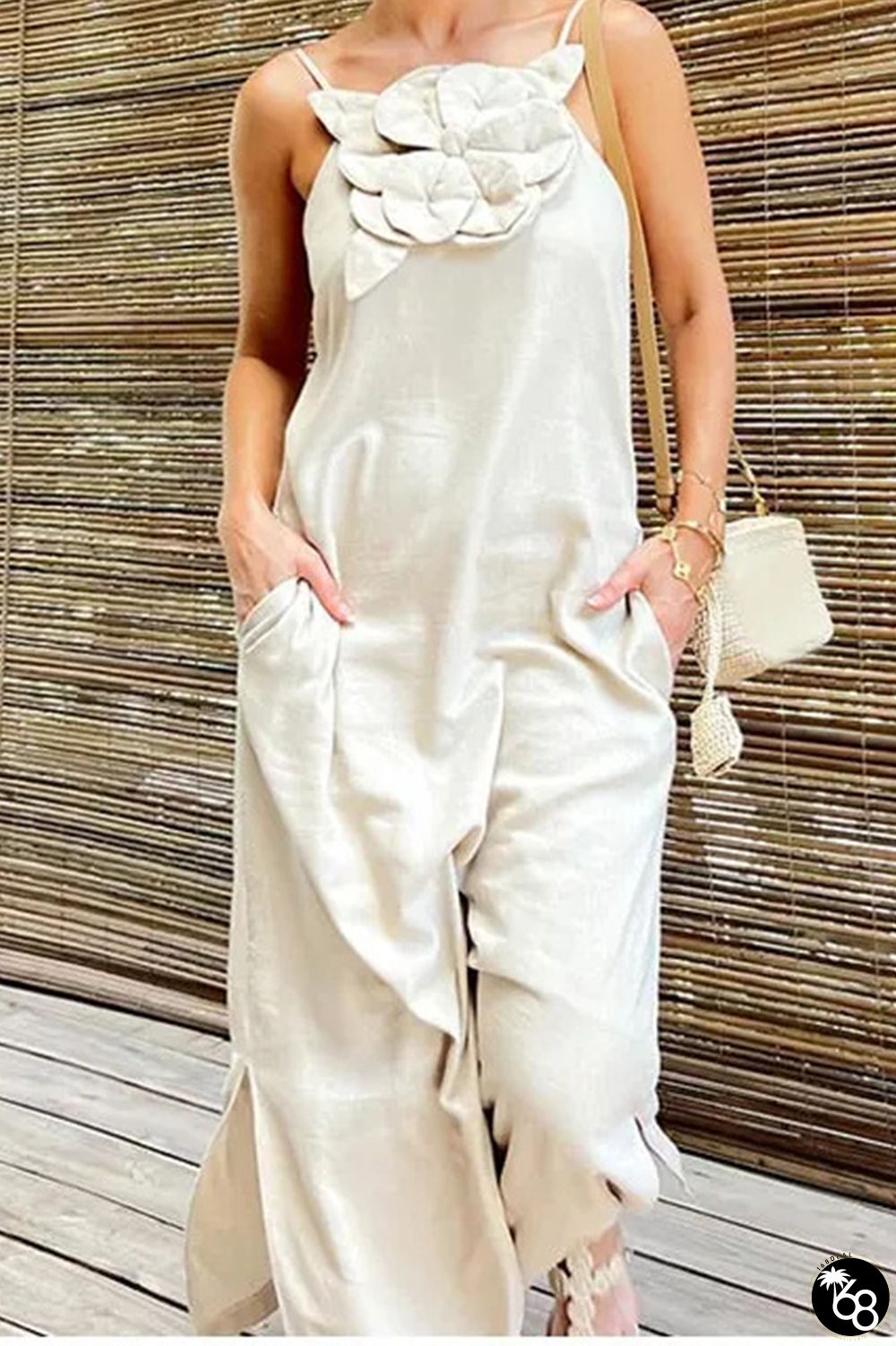 Casual Street Solid Flowers Pocket Slit Sling Dresses | 168DEAL