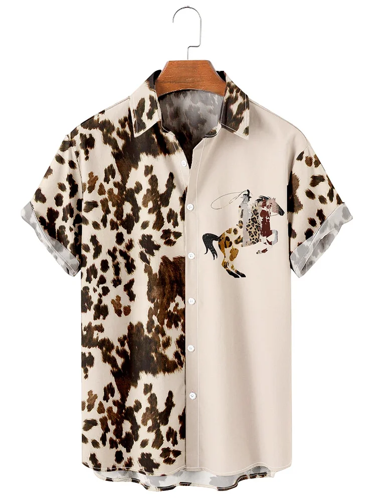 Men's Retro Knight Casual Leopard Patchwork Shirt socialshop