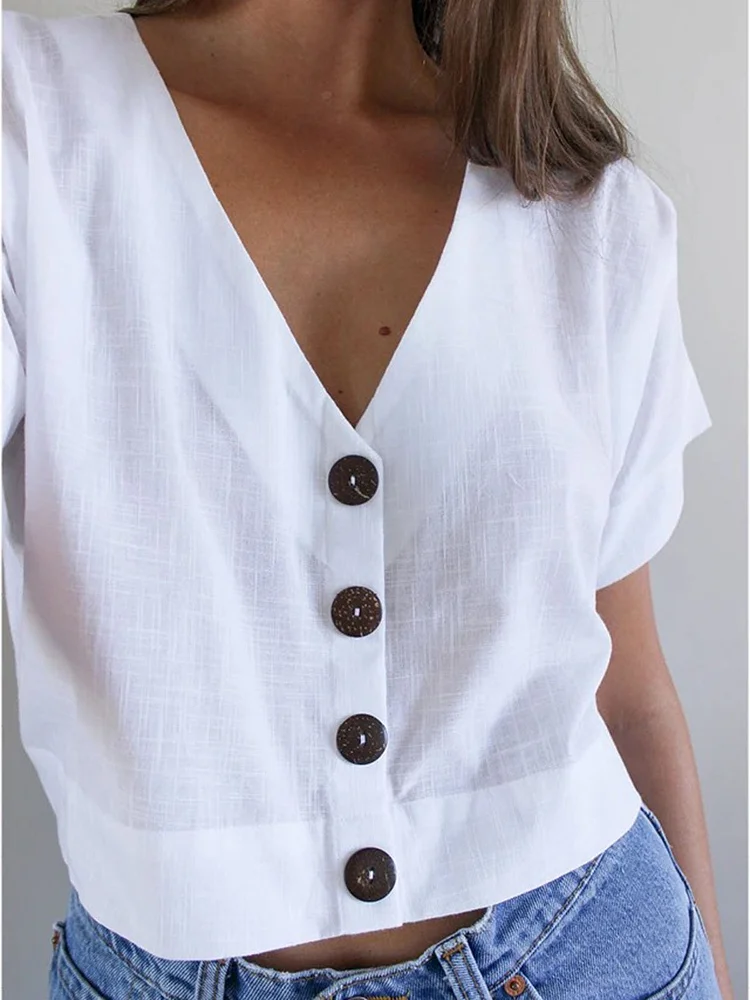 Bestdealfriday Women V Neck Buttoned Solid Casual Blouses 9365922
