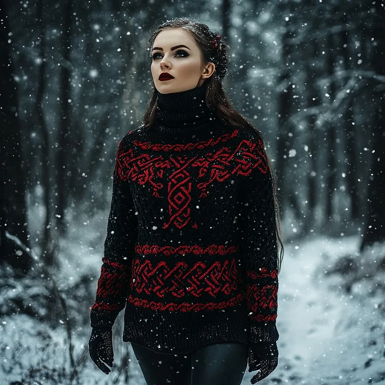 Viking Pattern Cozy Turtleneck Knit Sweater