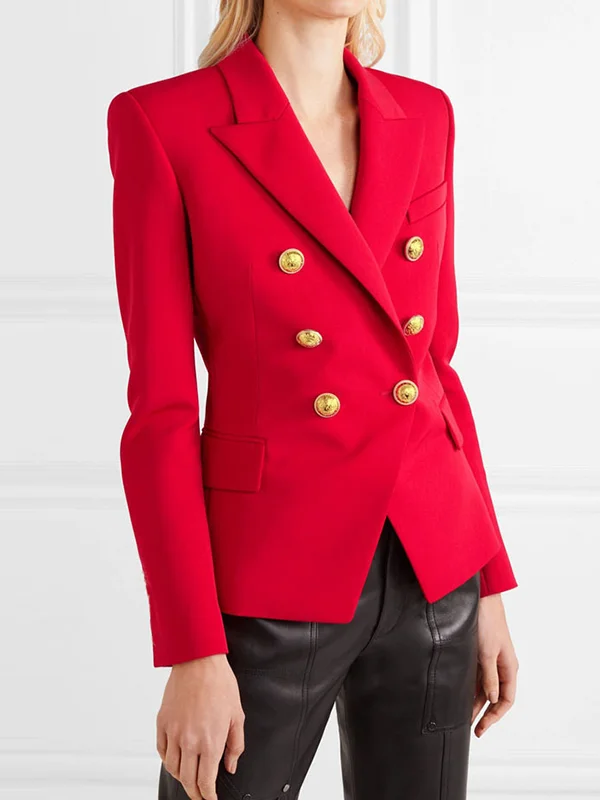 Long Sleeves Buttoned Notched Collar Blazer Outerwear