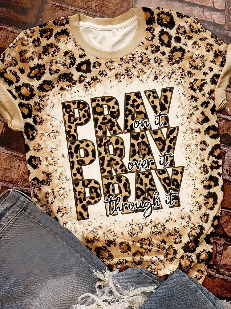 Pray Leopard Print Short Sleeve T-shirt