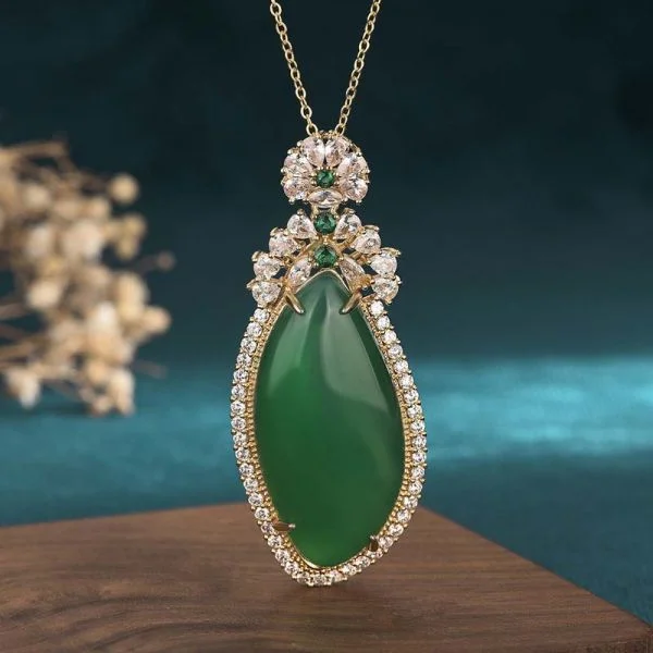 Cyan Jade Protection Water Drop Pendant Necklace