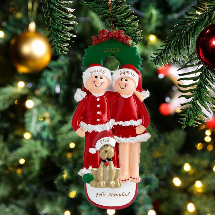 Navidad-Muñecos Ornamentos Navideños con Perro 3 Nombres y 1 Año con Texto Personalizados Adorno de Madera