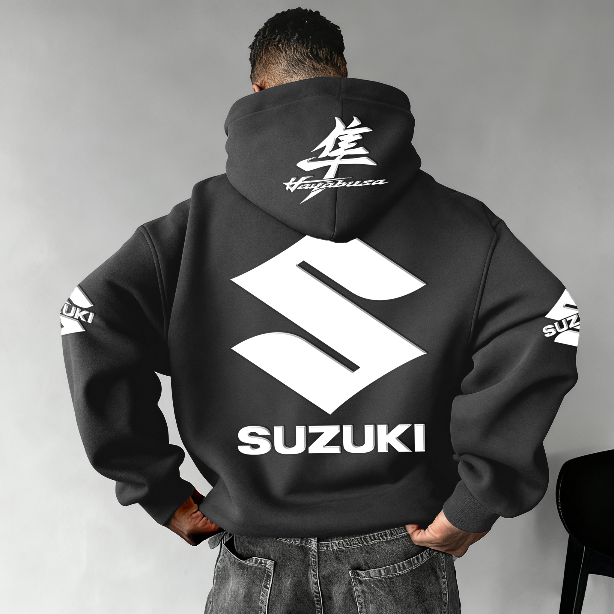 Unisex Motorcycle Team Logo Foam Print Autumn And Winter Oversized Casual Hooded Sweatshirt