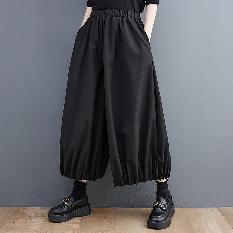 Casual Solid Color High Waist Wide-Leg Pants