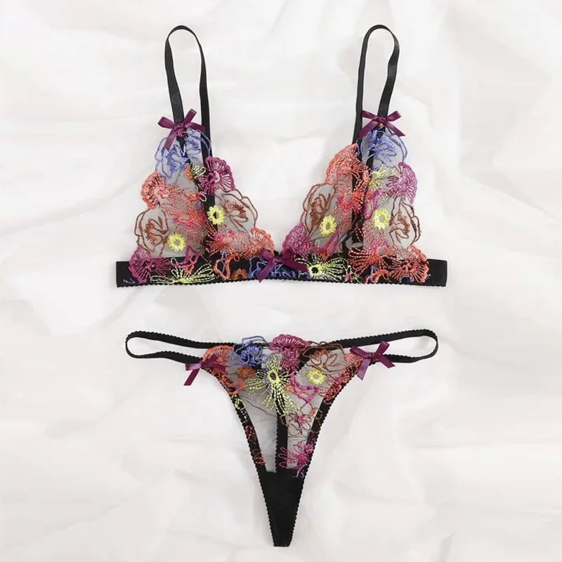 Uaang Underwear Set Flower Embroidery Women S Lingerie Sexy Transparent