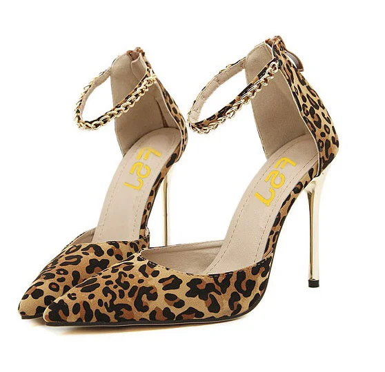 Leopard Print Suede Closed Toe Stiletto Heel Sandals Vdcoo