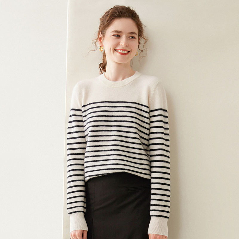 Horizontal Striped Women's Cashmere Sweater REAL SILK LIFE