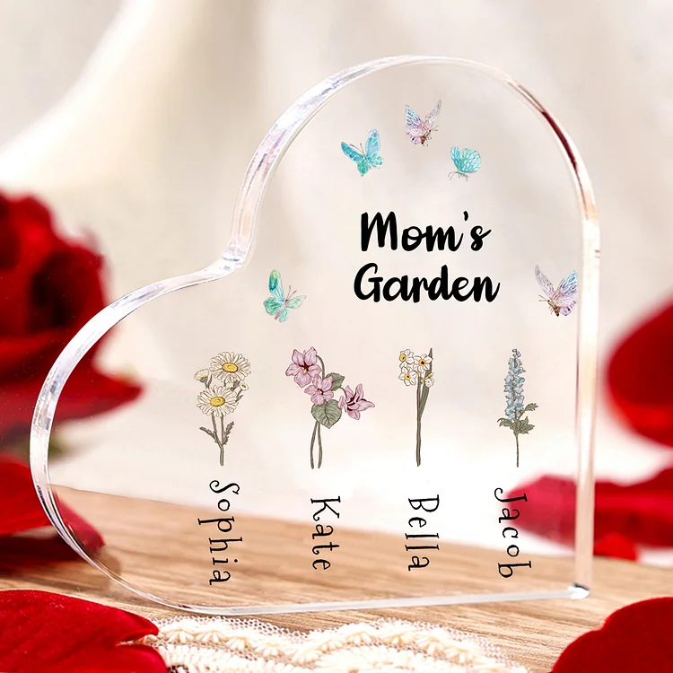 Personalized Acrylic Heart Keepsake Custom 1–6 Names & Birth Flowers Ornaments Mother's Day Gifts - Mom's Garden