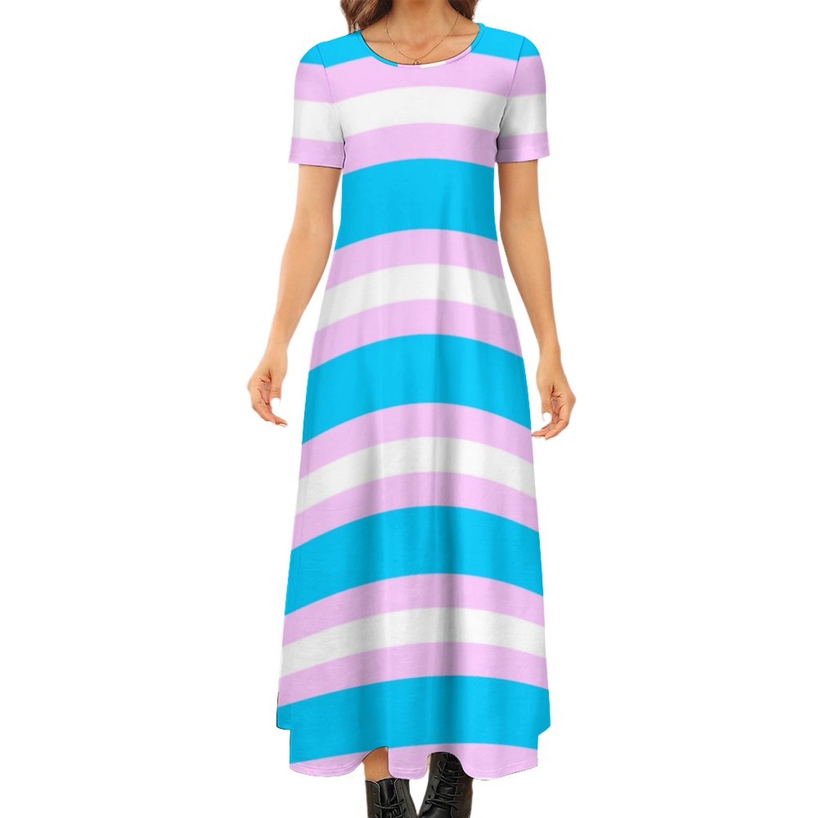 princess polly baby blue dress Transgender Pride Flag Pink Blue White Stripe Summer Boho Long Dress Women Plus Size Vintage Print Loose Flowy Maxi Dresses White & Pink-8XL