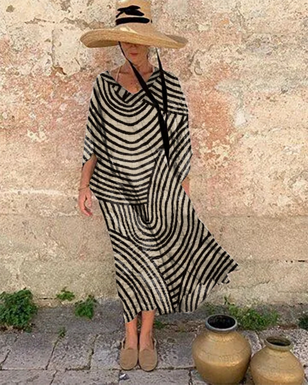 Resort Abstract Print Loose Midi Dress