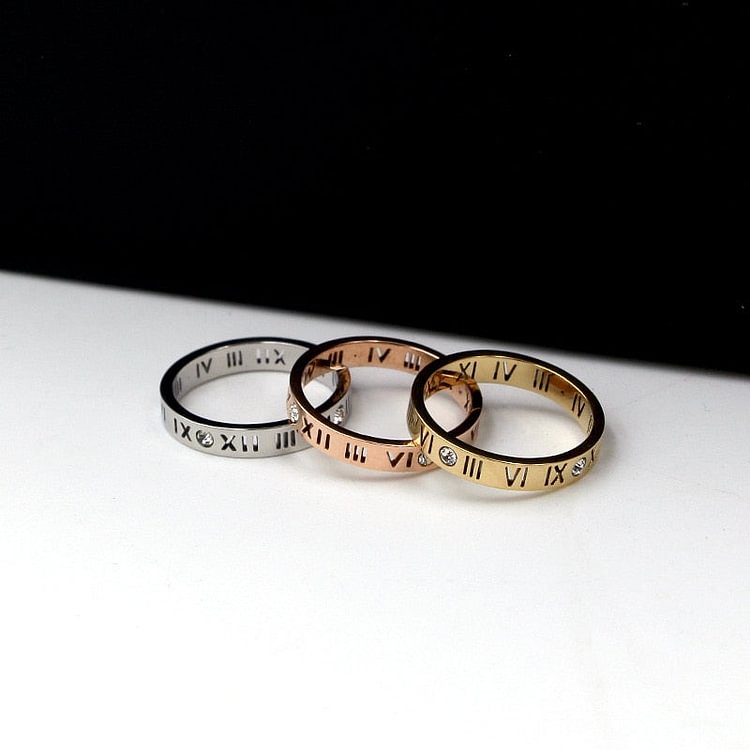 YOY-hollow out lucky Roman numerals titanium steel ring