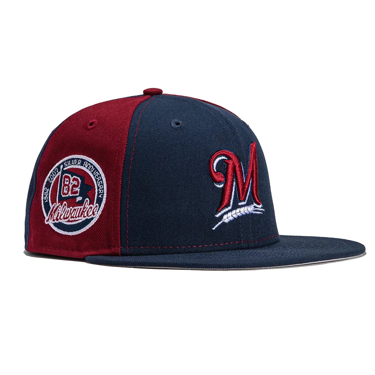 New Era 59Fifty Sunday Night Toons Pack Milwaukee Brewers 25th Anniversary Patch Pinwheel Hat - Navy, Cardinal QueenFunky