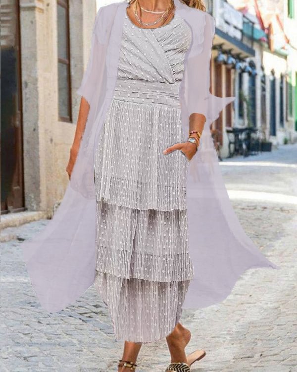 Fake Two Piece Casual Crew Neck Printed Maxi Dress S-5XL - Chicaggo