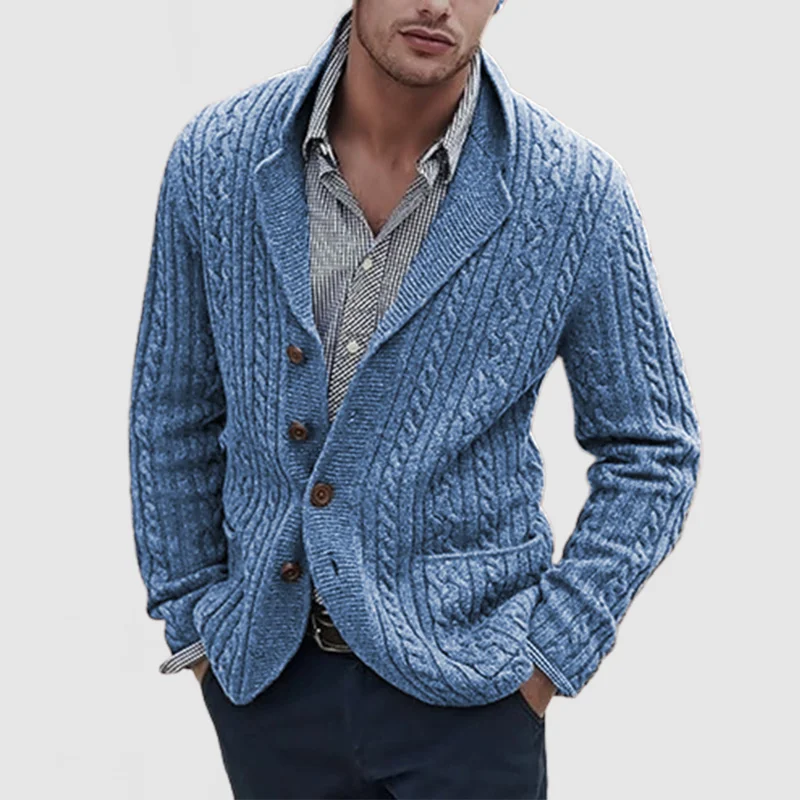 Men's Lapel Long Sleeve Single Breasted Pocket Knit Cardigan