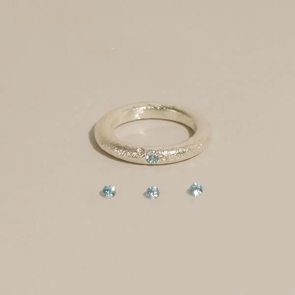 Natural Aquamarine Brushed Sterling Silver Blessing Ring