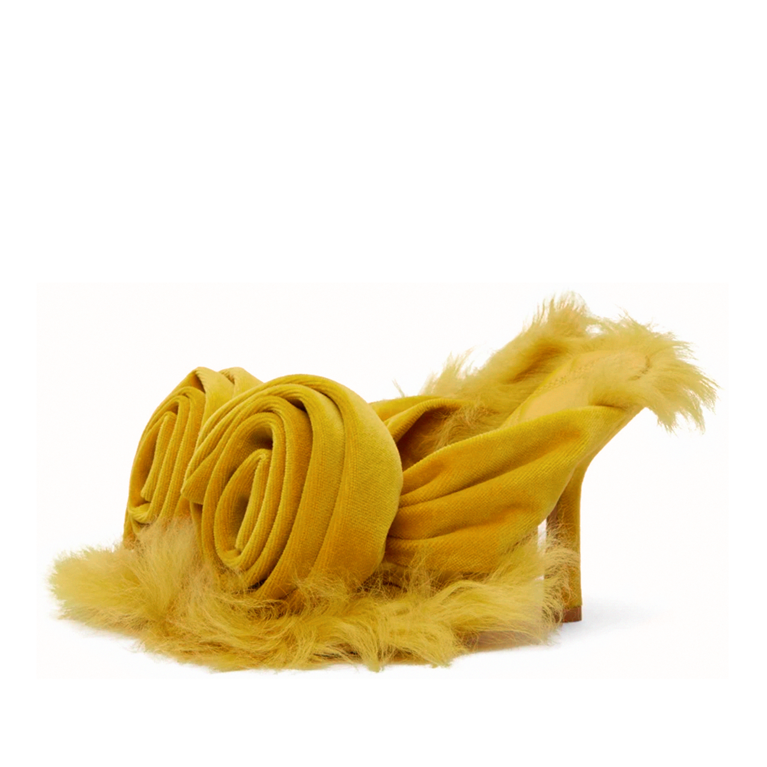 TAAFO Velvet Fur Slippers For Women Shoes Dress Sandals Flower Clip Toe High Heel Mules