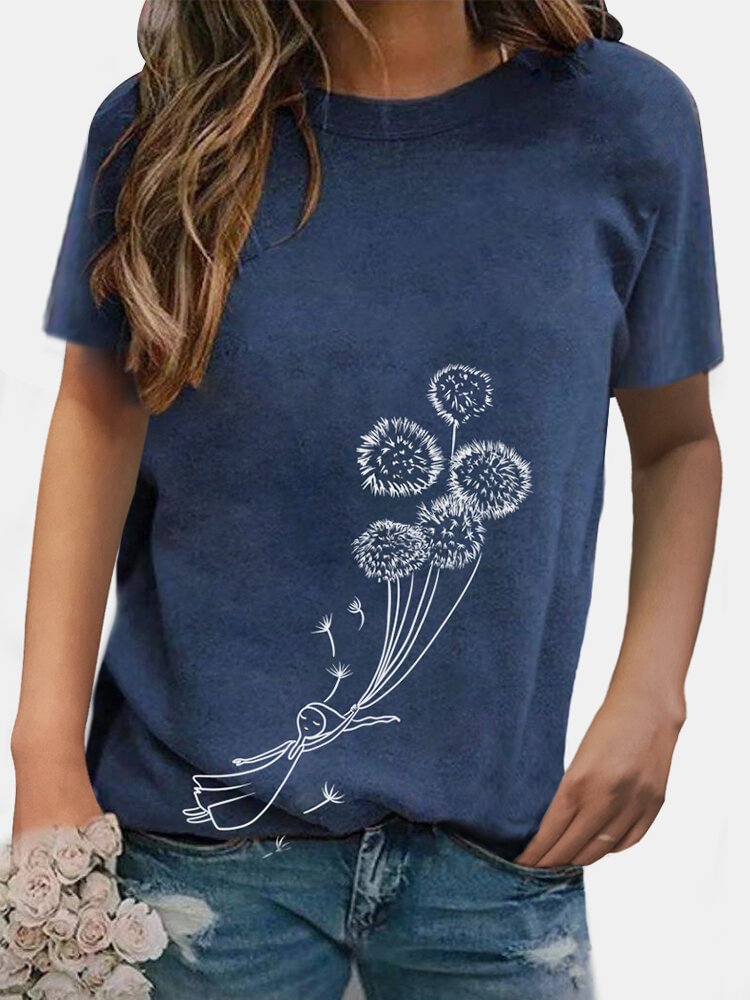 Floral Printed Short Sleeve O Neck T shirt For Women P1685040