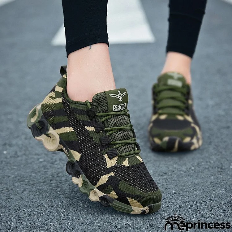 Couple Casual Camouflage Pattern Lace Up Design Breathable Sneakers