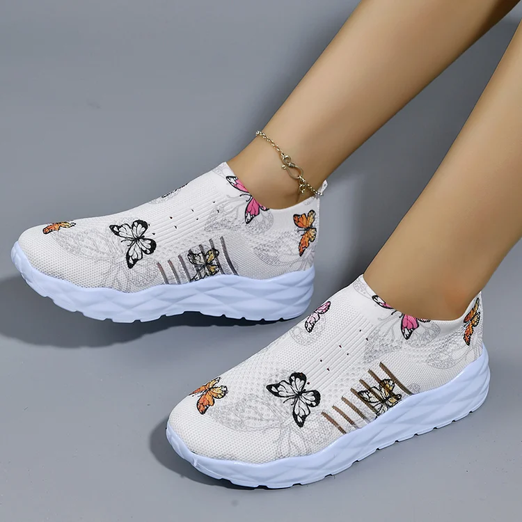 Casual Butterfly Pattern Mesh Breathable Flat Shoes
