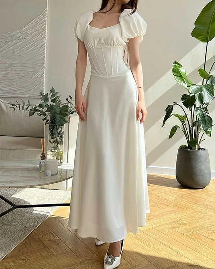 Elegant Solid Square Neck Dress
