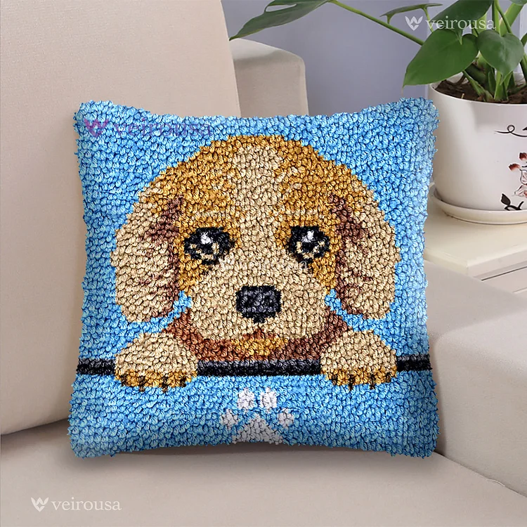 Golden Retriever Puppy Latch Hook Pillow Kit for Adult, Beginner and Kid veirousa