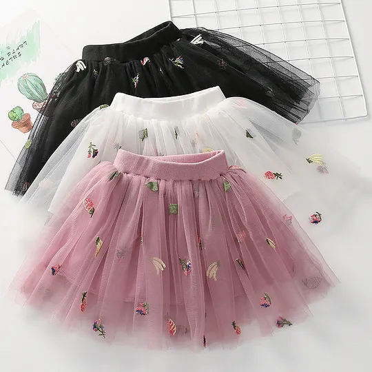 【18M-7Y】Girls' Embroidered Tulle Skirt