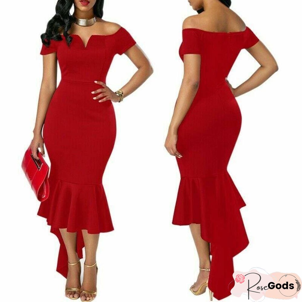 One Shoulder Sleeveless Midi Fishtail Bodycon Dress