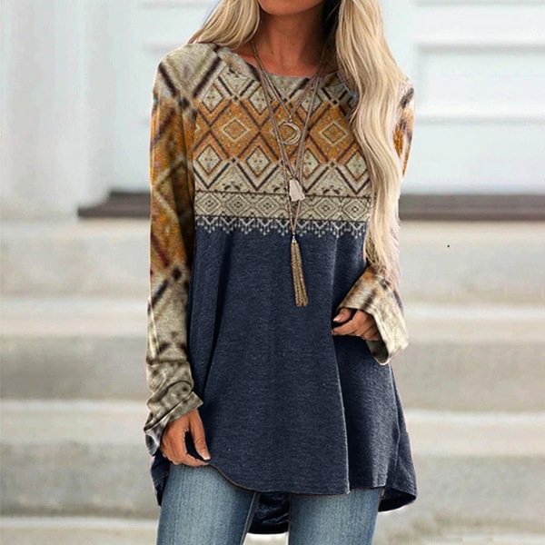 Comstylish Vintage Geometric Sweater Print Tunic